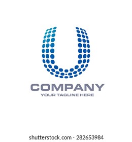 Letter U logo , Blue Bold sphare logo on white background . Place for Company name and tag line . Business logo - vector illustration