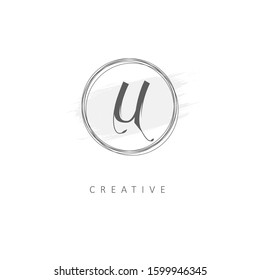 Letter U Logo with Brush Stroke and Circular Rounded Template. Design Vector Illustrattor