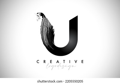 Letter U Logo Brush Stroke with Artistic Watercolor Paint Brush Icon Vector Design. Modern Elegant Minimalist Stroke Letter U Shape Symbol with Paint Style Swoosh. 