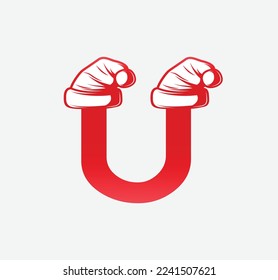 letter U logo with Christmas hat, Christmas festival creative logo.