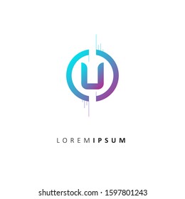 Letter U Logo with Circle and Line. Letter Symbol vector illustration template