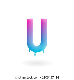 Letter U logo. Colored paint character with drips. Dripping liquid symbol. Isolated art concept vector.