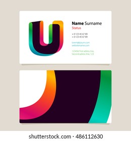 Letter U logo with colorful business card template design. Overlay logo.