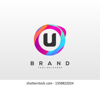 Letter U logo with colorful circle background, letter combination logo design for creative industry, web, business and company. - Vector
