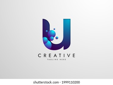 Logo de la letra U combinado con burbujas de color degradado, plantilla de diseño del logotipo