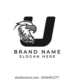 Letter U Logo Concept with Eagle face. Alphabet U Falcon Icon