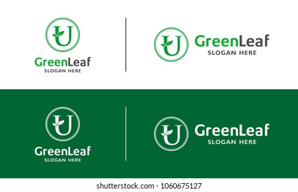 letter U logo concept, nature green leaf symbol, initials  icon design