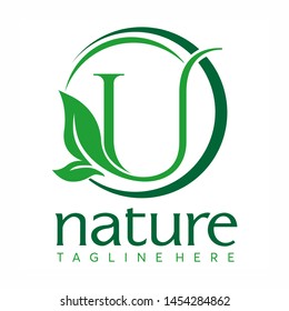 letter U logo concept, nature green leaf symbol, initials U icon natural design Stock Vector