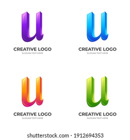 letter U logo design with 3d colorful style