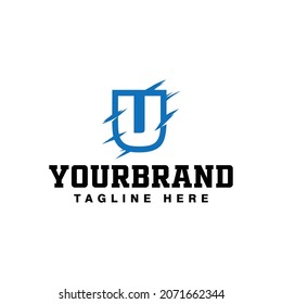 Letter U Logo Design With Blue Paws Vector Illustration