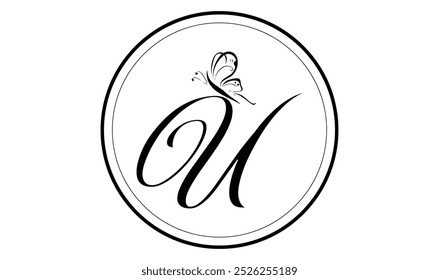 letter U logo design with butterfly illustration logo concept