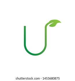 Letter U logo design concept with a leaf element at the end for personal identity and business name