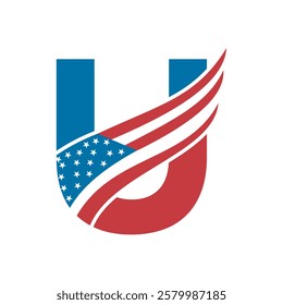 Letter U Logo Design Concept With USA Flag For Business And Corporate Sign