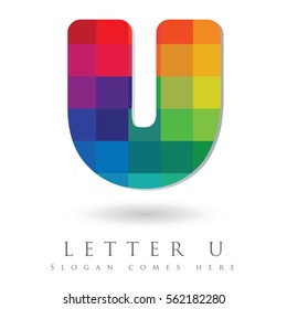 Letter U Logo Design Concept in Rainbow Mosaic Pattern Fill 