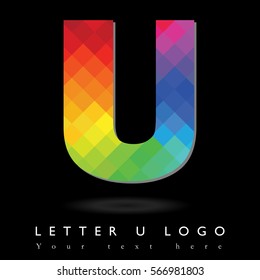 Letter U Logo Design Concept in Rainbow Mosaic Pattern Fill and Black Background