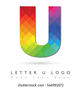 Letter U Logo Design Concept in Rainbow Mosaic Pattern Fill and White Background