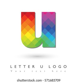 Letter U Logo Design Concept in Rainbow Mosaic Pattern Fill and White Background