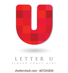 Letter U Logo Design Concept in Red Mosaic Pattern Fill