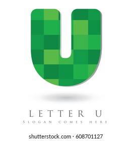 Letter U Logo Design Concept in Green Mosaic Pattern Fill