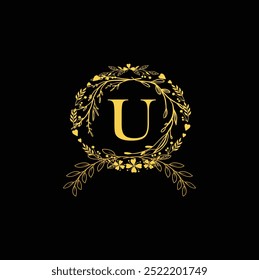  Carta U Logo Design, Criativo Mínimo UU Monograma. abstrato vetor logotipo monograma. Logotipo da flor U Logotipo do casamento. Monograma elegante. Ilustração de monograma de casamento com moldura de flor.