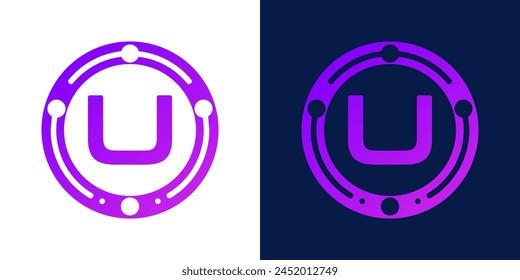 letter U logo design with dotted gradient digital circles, for digital, technology, data