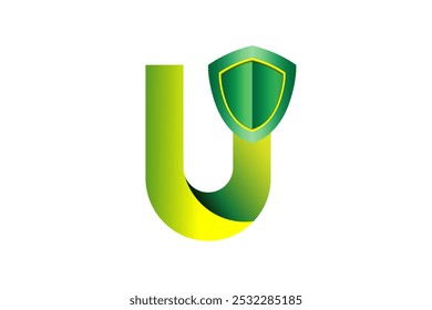 El diseño del logotipo de la letra U tiene un color degradado verde con la adición de un protector o protector