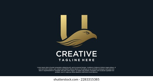 Letter U logo design with head eagle unique concept Premium Vector