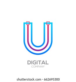 Letter U Logo Design, Linked shape square, Technology and digital, Connection vector logotype
