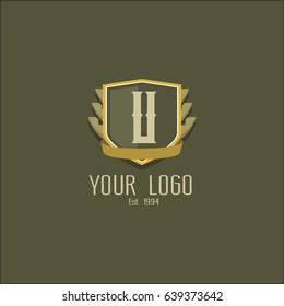Letter U logo design. Luxury shield crown brand concept. Classic emblem sign.