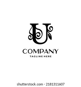 letter U logo design monogram with flourish decoration vector