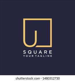 letter U Logo design with square frame line art. business consulting concept. studio icon - vector