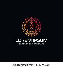 Letter U Logo Design Template with technology concept. Abstract network connection, Line Connect Dots Tech Logo. vector globe technology and digital concept - Vector 