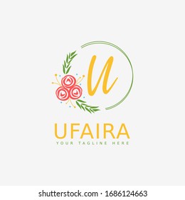 Letter U logo design template with beautiful circles and flower frames