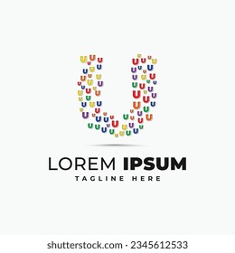 Plantilla de diseño del logotipo de la letra u con vector de alfabeto colorido