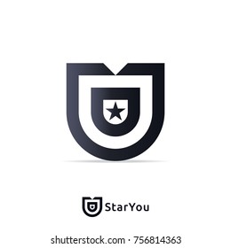 Letter U Logo design Template with star sign Vector illustration