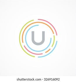 Letter U logo design template,Business,Colorful creative sign,vector icon,lines letters,Typographic elements,modern,company name brand.round,rings,circle