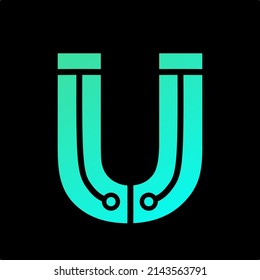 Plantilla de diseño del logotipo de la letra U,Bloqueo de círculo de la conexión de puntos abstractos de la tecnología