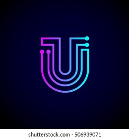 Letter U logo design template,Technology abstract dot connection vector logo