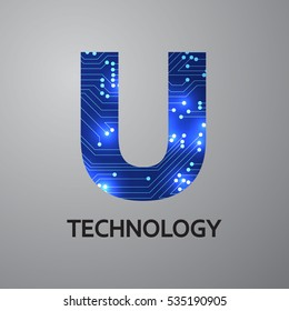 Letter U logo design template,Technology abstract dot connection cross vector logo icon