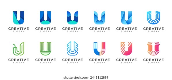 Letter U logo design for various types of businesses and company. colorful, modern, geometric letter U logo set