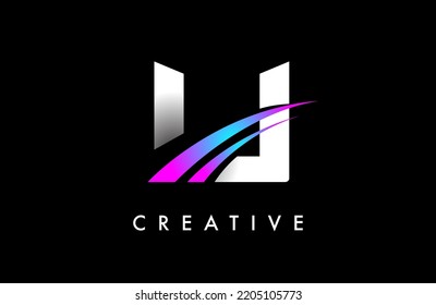 Letter U Logo Design Vector with Curved Purple Blue Swoosh Lines and Creative Look. Elegant Initial Modern U Logo Icon Idea Vector Illustration.