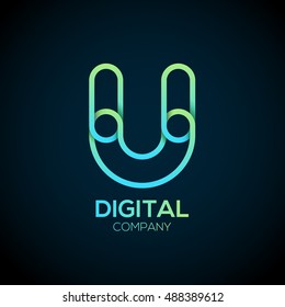 Letter U Logo Design.Linked shape circle symbol,Digital,green blue
