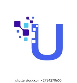 Letter U Logo with Digital Rounded Squares