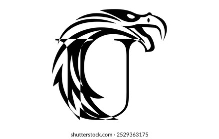  Letter U logo with eagle head in minimalist style