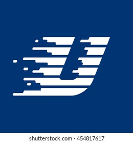 Letter U logo with fast speed lines. Vector design for sportswear, banner, card, labels or posters.