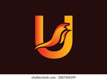 Letter U logo with fire flame shape, emblem, design concept, creative symbol, icon business or corporate Vector Illustration logo Design template.
