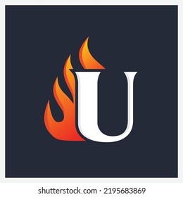 logotipo de letra U con ilustración de diseño de llama de fuego