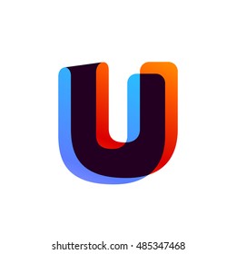 Letter U logo formed by colorful overlay ribbon. Font style, vector element for application icon, t-shirt or card.