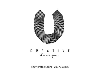 Letter U Logo with geometric 3d shape. Vector illustration with luxury concept for architecture, corporate, business or urban city skyline Real Estate. Linear creative monochrome monogram outline icon