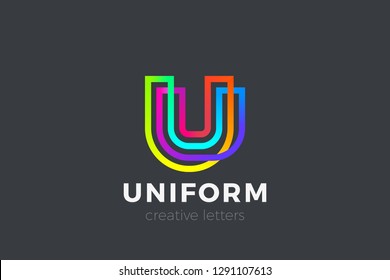 Letter U Logo Geometric Font design vector template Linear style. Infinite looped color line Monogram Logotype concept icon.